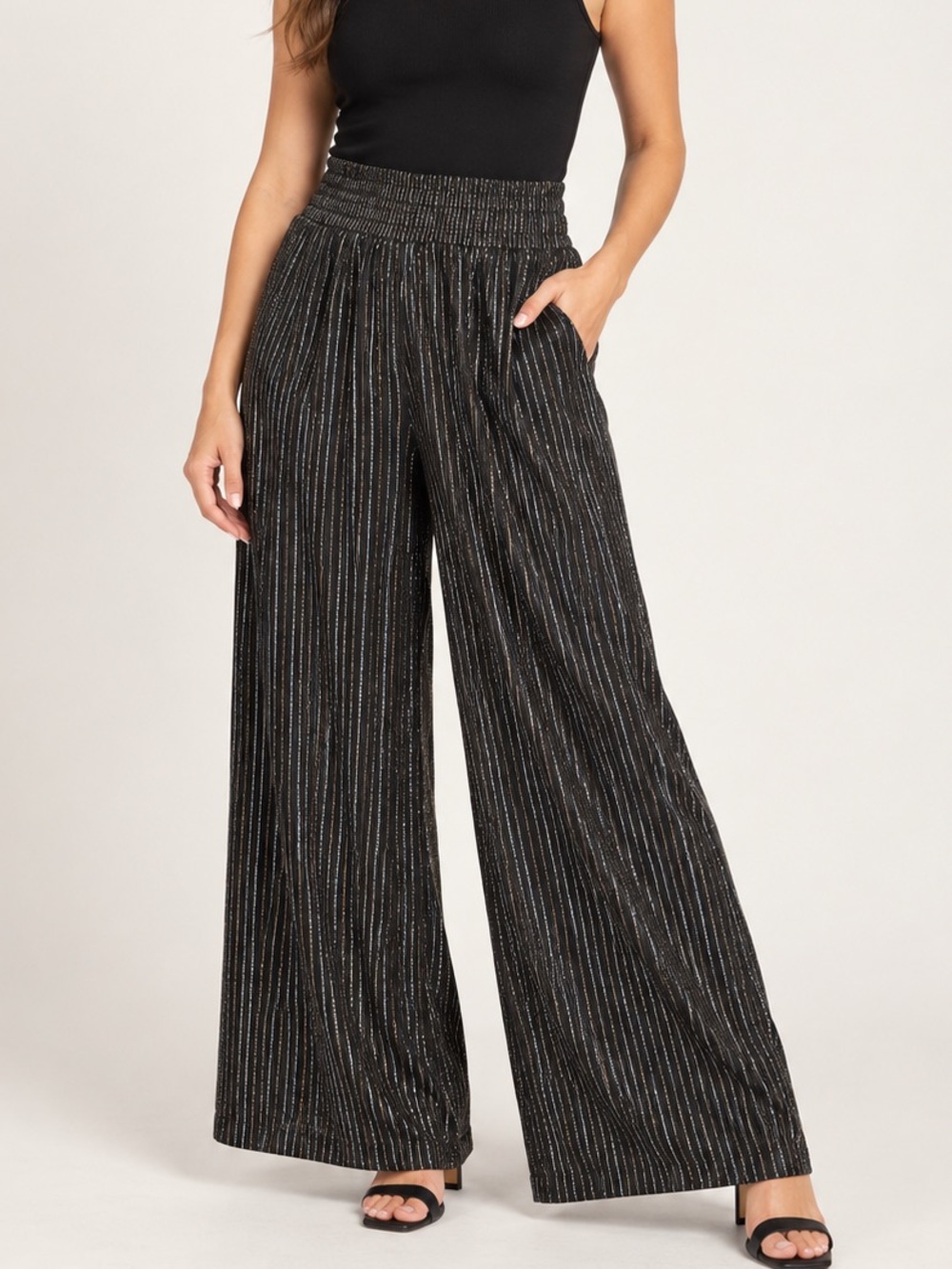 Torrid Size 00 Women’s 10 Black Metallic Shimmer Stripe Wide Leg Pants